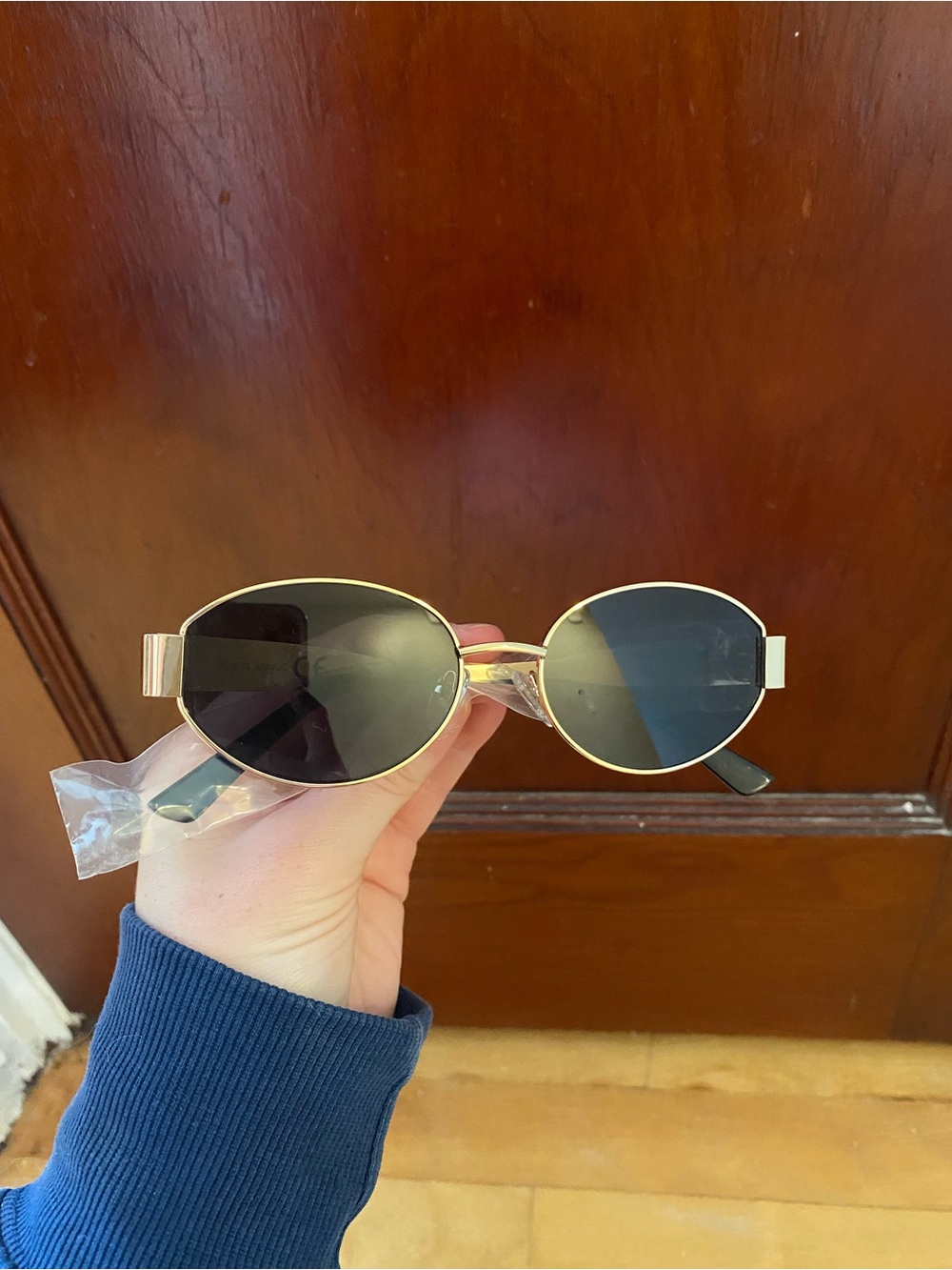 Gold Frame Black Lens Oval Sunglasses - Women Accessories